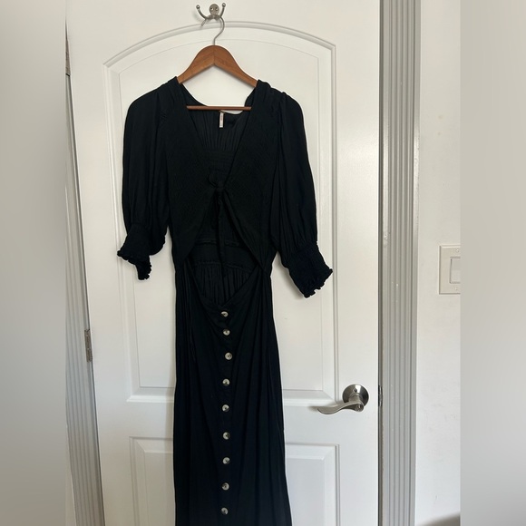 Free People Tie Front String of Hearts Maxi Dress Boho Black size large - Picture 7 of 14